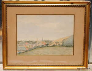 Obraz - akwarela , rycina - Widok na  osadę  - Nr 256
