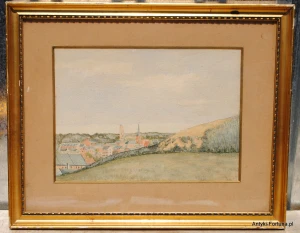 Obraz - akwarela , rycina - Widok na  osadę  - Nr 256