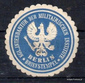Zalepka , winieta, siegielmarke --Berlin Intendantur der Militairischen Institute Nr 3/a