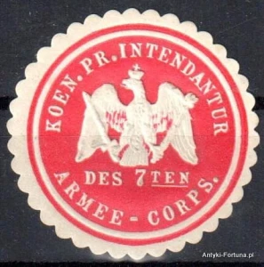  Winieta, siegielmarke , zalepka - Koen.Pr.Intendantur des 7 ten Armee Corps. - Nr 930/A
